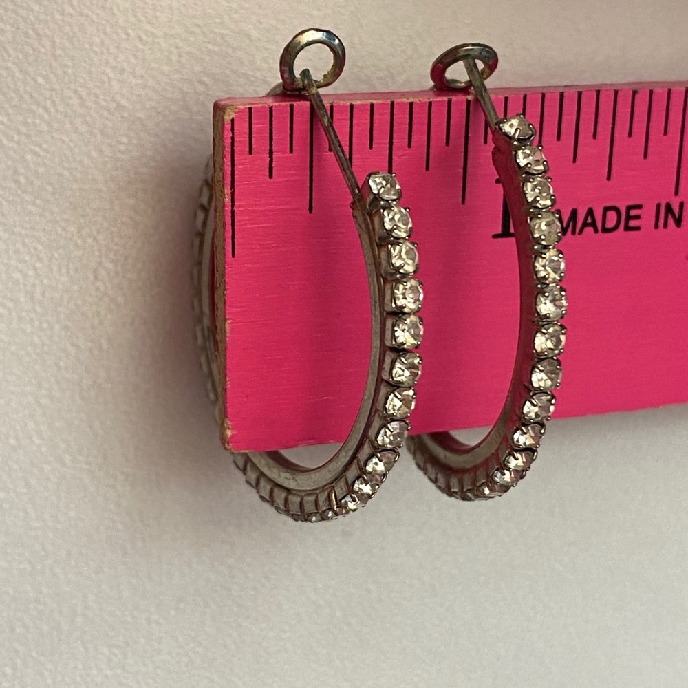 Silver Crystal Hoop Earrings 1” in Diameter